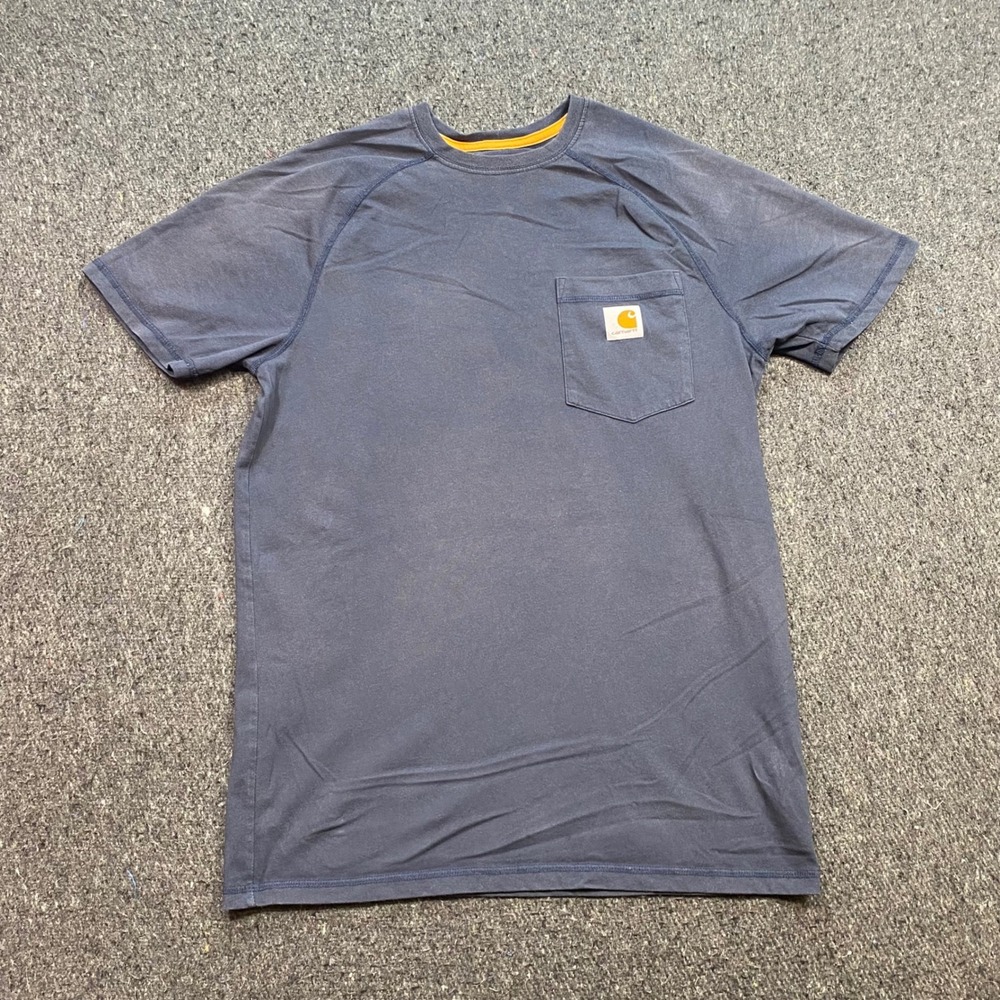 Carhartt Pocket TShirt Sz S Mens Blue Workwear Relaxed Fit Raglan Short Sleeve